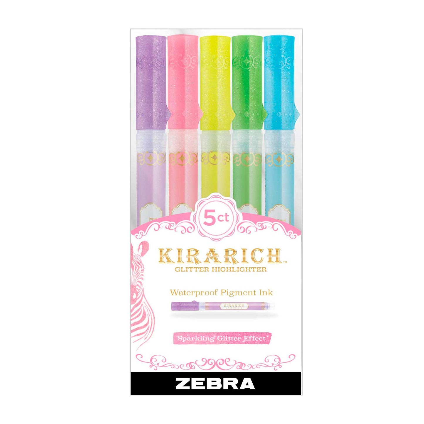 KIRARICH Glitter Highlighters《Set of 5》 · Zebra