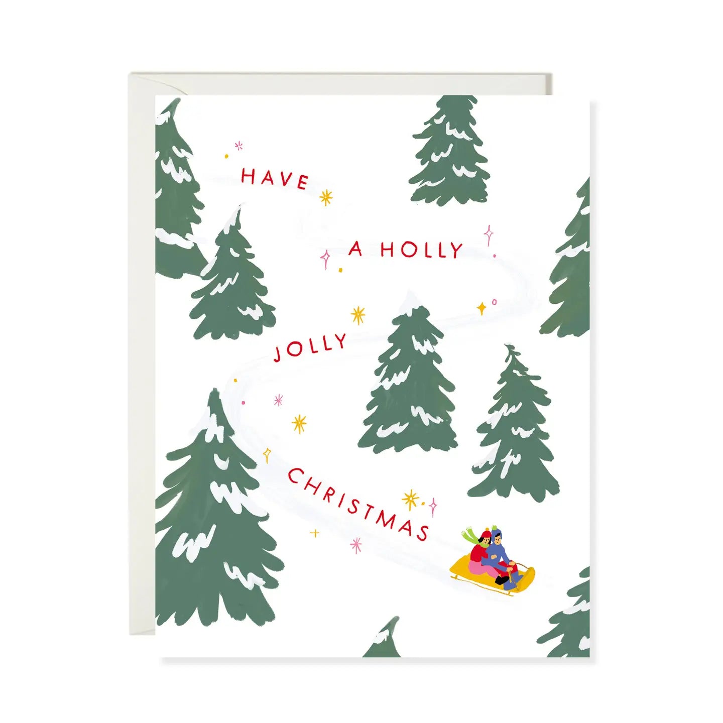 Jolly Sledding Classic Christmas Tree  Holiday Card · Karen Schipper