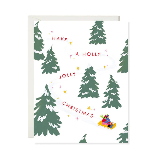 Jolly Sledding Classic Christmas Tree  Holiday Card · Karen Schipper