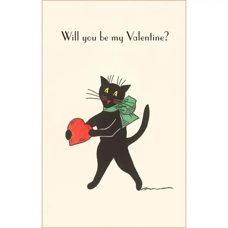 Cartoon Black Cat with Heart Valentine Card · Found Image Press