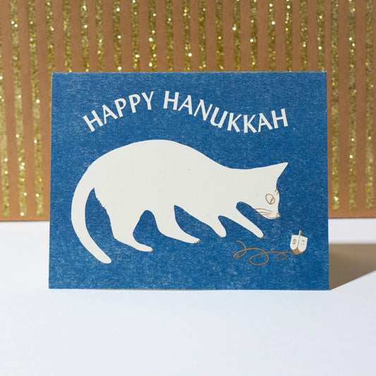 Happy Hanukkah Dreidel Cat - Risograph Card