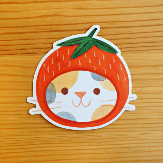 Strawberry Hat Cat Sticker · Nellie Le