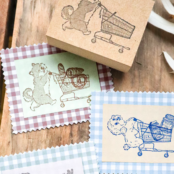 Shiba Shopping Cart Wooden Stamp・Keibunsha & meriBUN