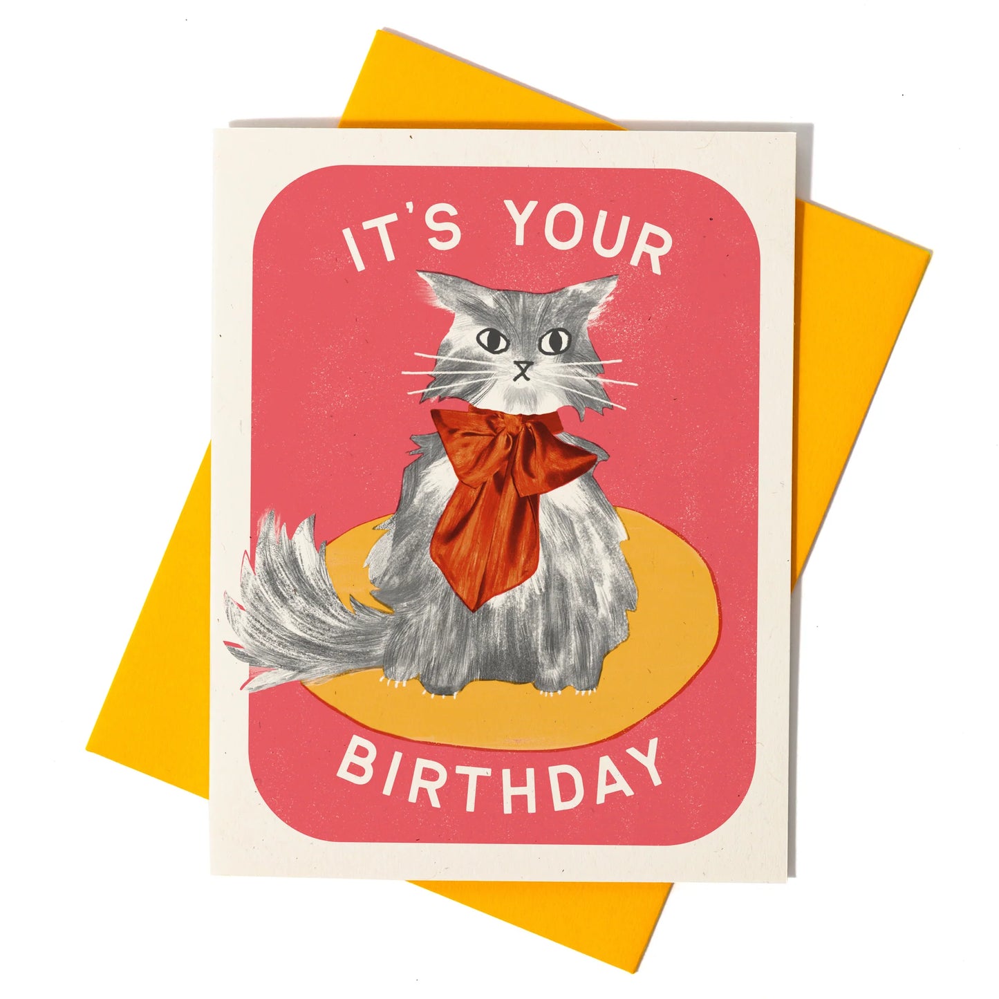 It's Your Birthday Bow Cat Risograph Card · Bromstad Printing Co.