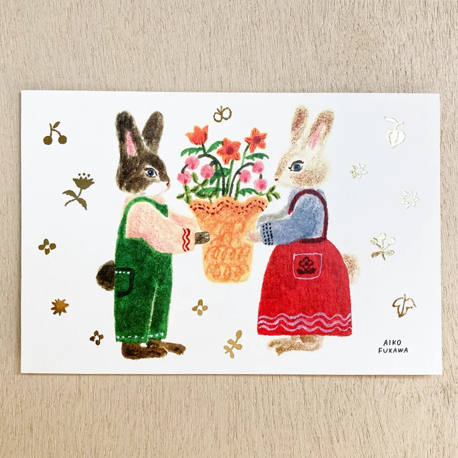 rabbit bunny card floral spring embossed aiko fukawa village cottage