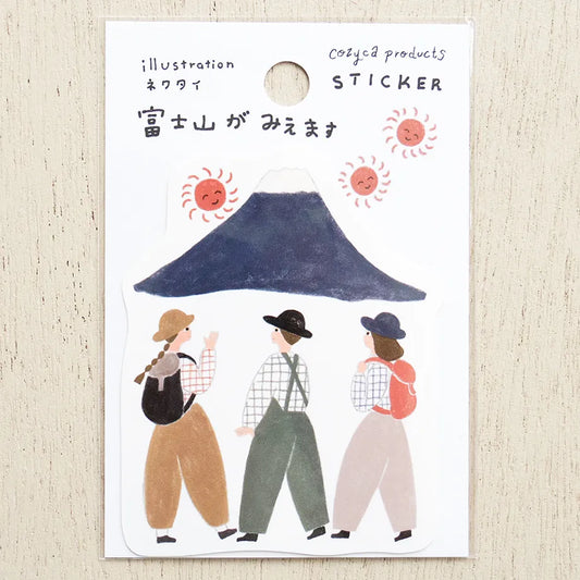 sticker stickers mountain mount fuji hiking japan sun illustration hiker