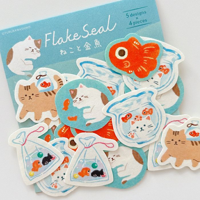 Blue Orange Cat Fishbowl Fish Stickers