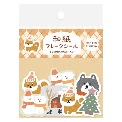 Snow Scene and Dog Winter Flake Stickers · Furukawashiko