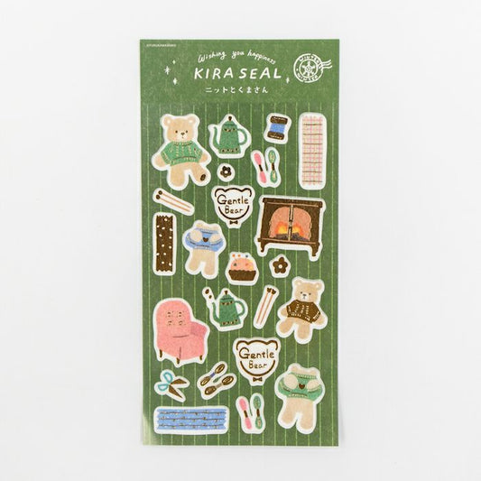 Knitting and Bear Foil Stamped Sticker Sheet · Furukawashiko
