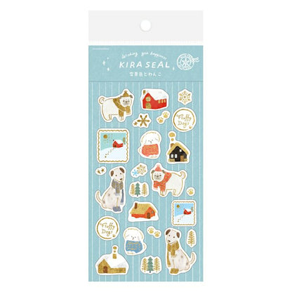 Snow Scene and Dog Stamped Sticker Sheet · Furukawashiko