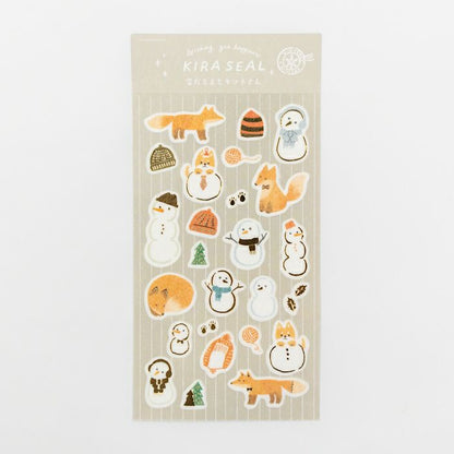 Snowman and Fox Foil Stamped Sticker Sheet · Furukawashiko