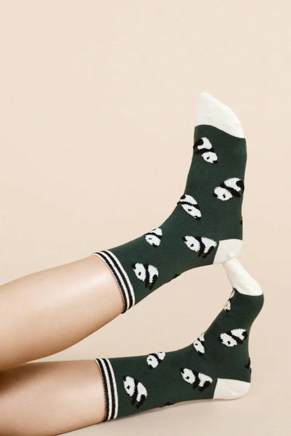 Yoga Panda Crew Socks / Hunter Green · Hansel+Basel