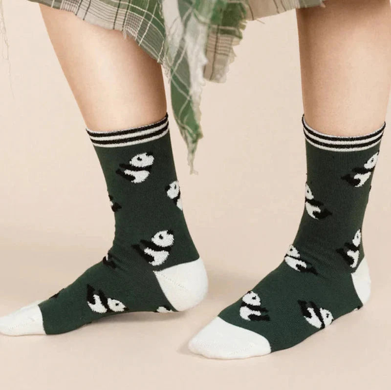 Yoga Panda Crew Socks / Hunter Green · Hansel+Basel