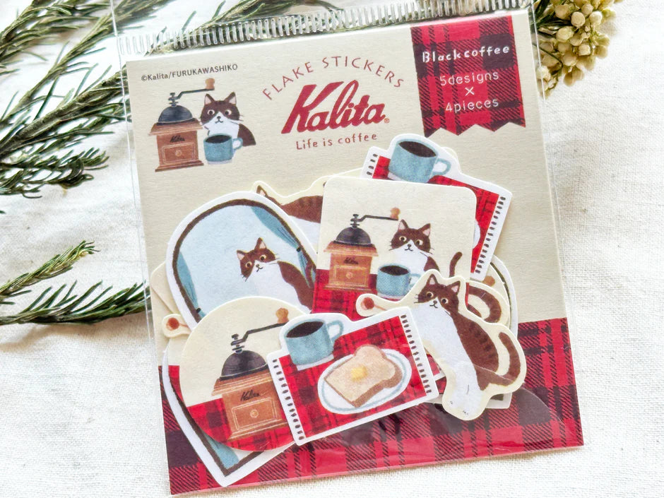 Black Coffee Kalita Washi Flake Stickers · Furukawashiko