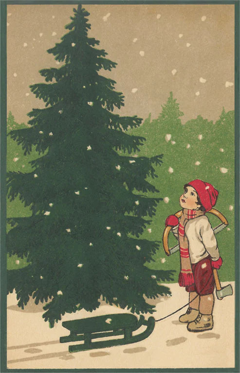 Boy in Christmas Snow / Vintage Image Postcard