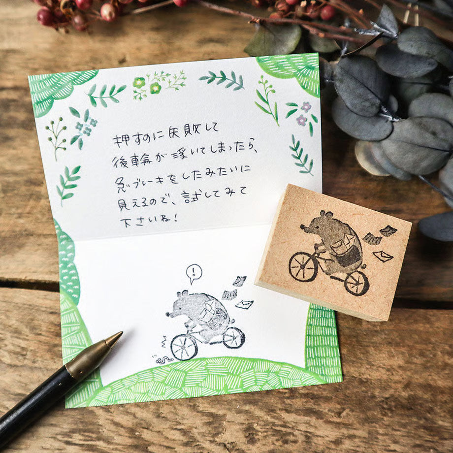 Bicycle Bear Wooden Stamp・Keibunsha & meriBUN
