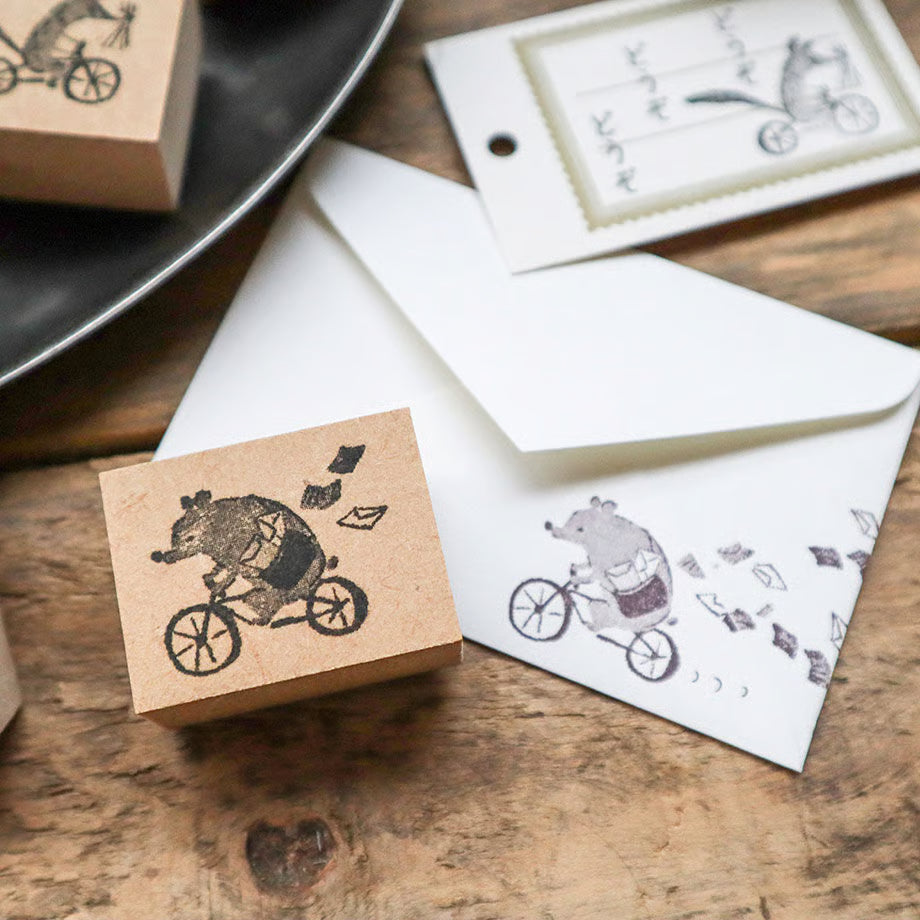 Bicycle Bear Wooden Stamp・Keibunsha & meriBUN