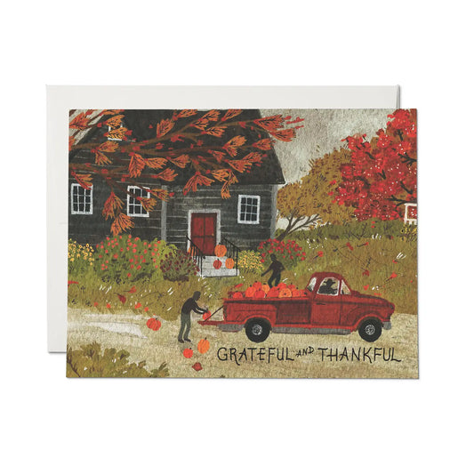 Pumpkin Truck Thank You Greeting Card · Red Cap Cards