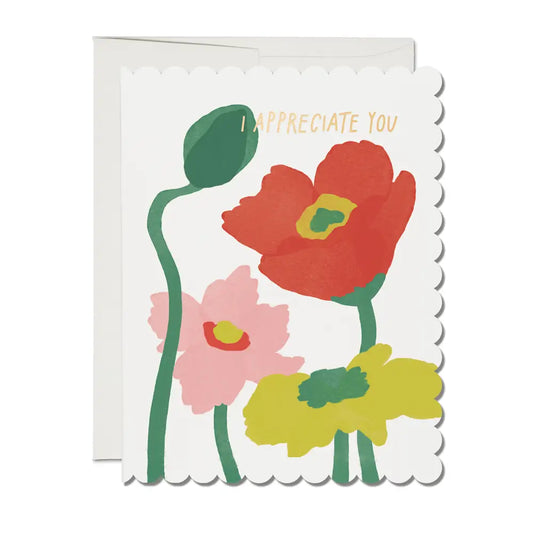 Scalloped Poppy I Appreciate You Card · Red Cap Cards