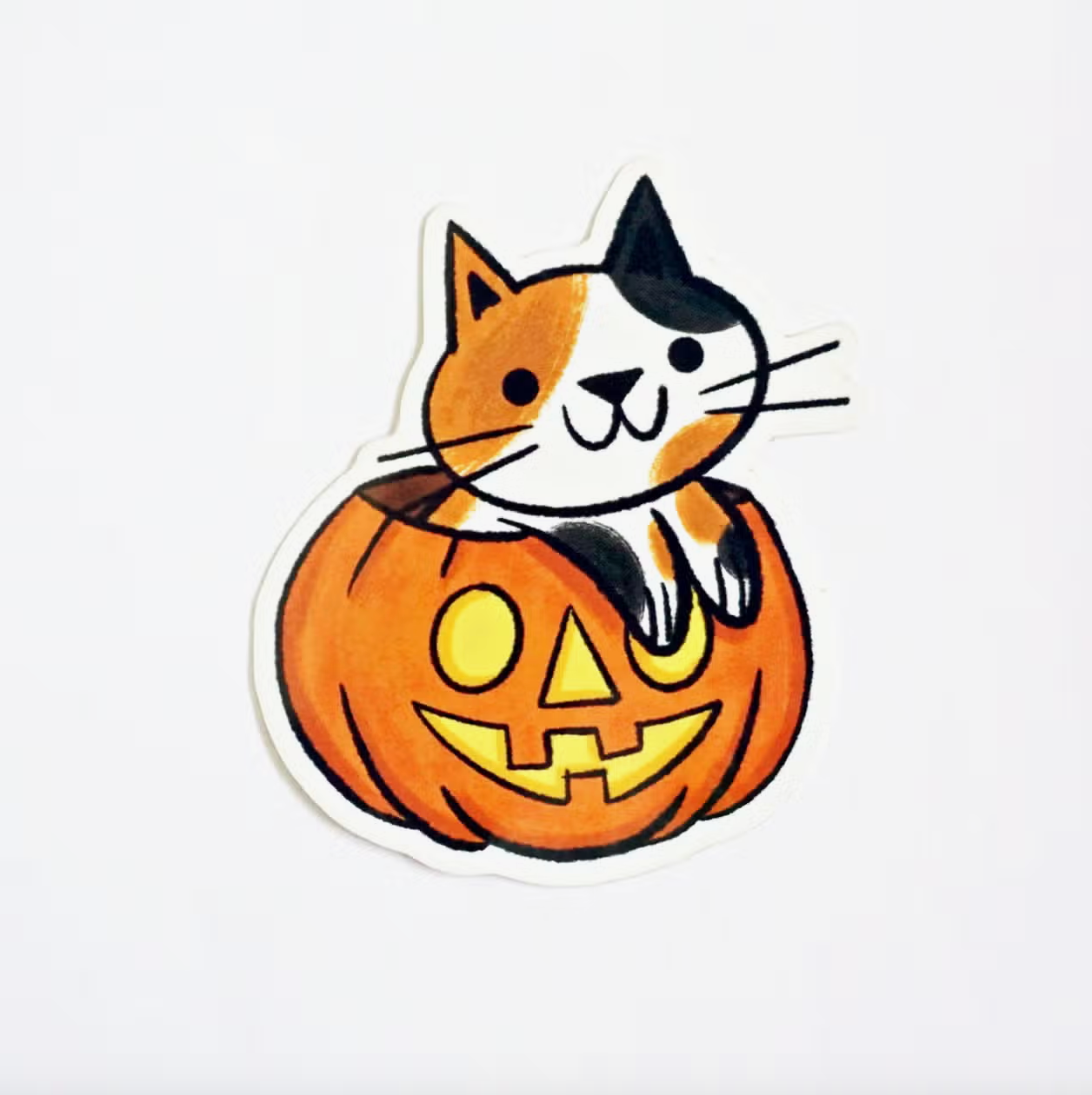 Jack-O-Lantern Pumpkin Calico Cat Sticker · Nellie Le