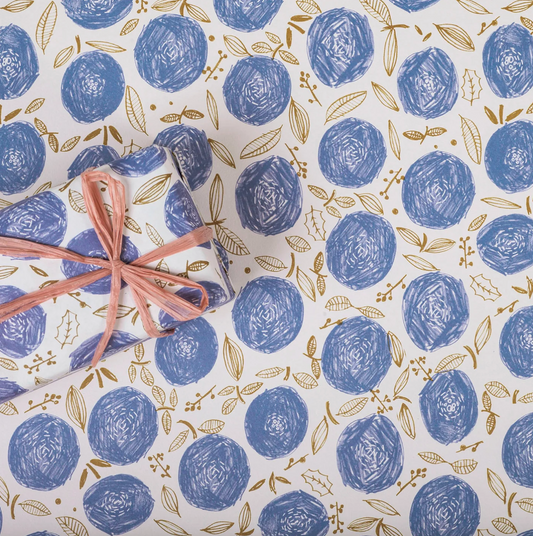 A1 size Round Floral Pattern Blue Wrapping Paper · Regaro Papiro
