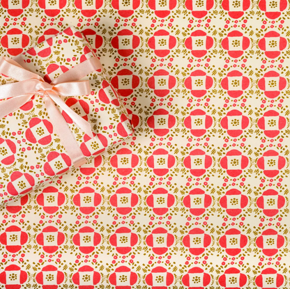 Tile Style Flower Pattern Wrapping Paper · Regaro Papiro