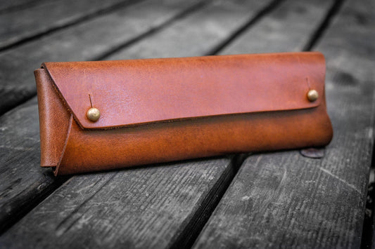 Student Leather Pencil Pouch / Brown · Galen Leather Co.