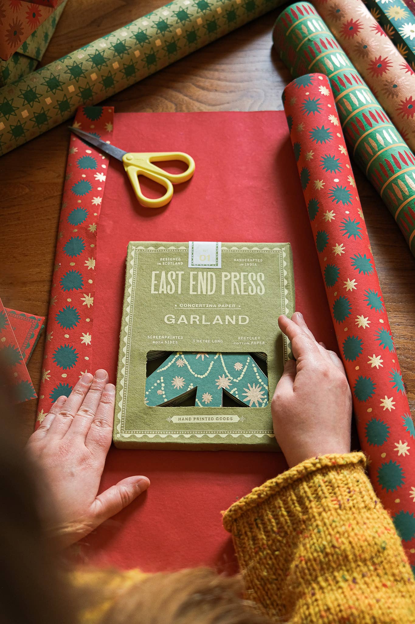 wrapping paper gift present christmas holiday garland east end press recycled paper