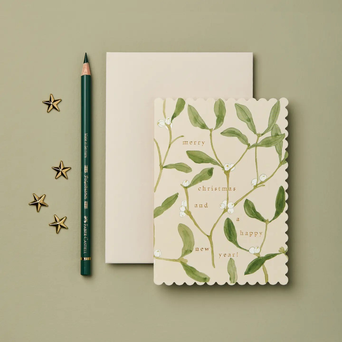 square scalloped mistletoe small christmas and new year happy botanical water color