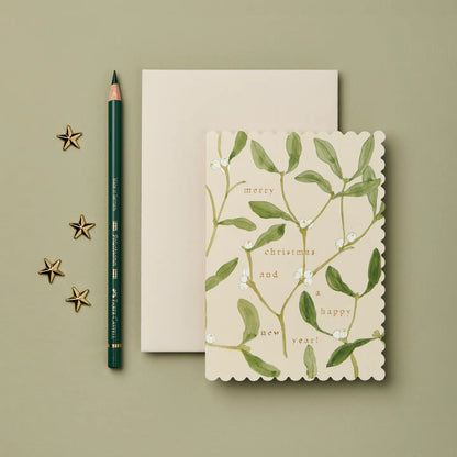 square scalloped mistletoe small christmas and new year happy botanical water color