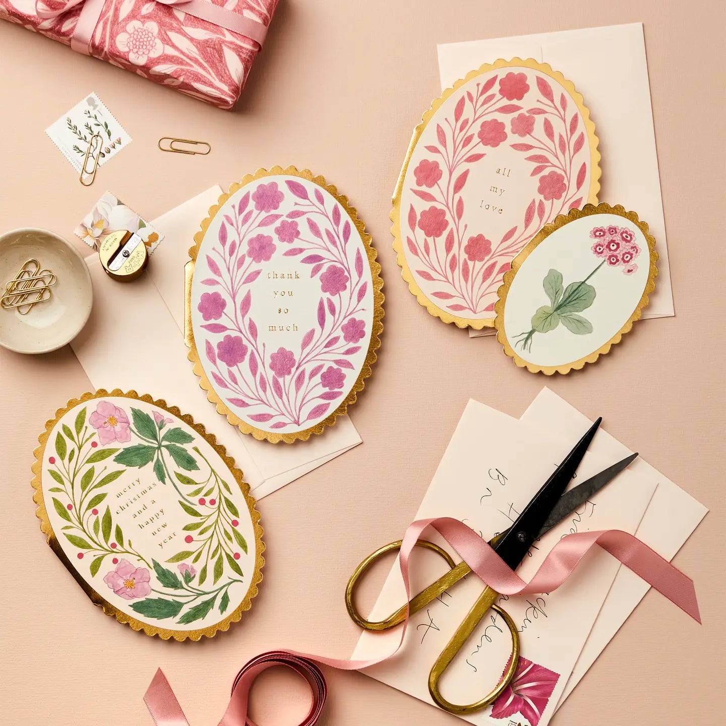 variety oval floral botanical cards