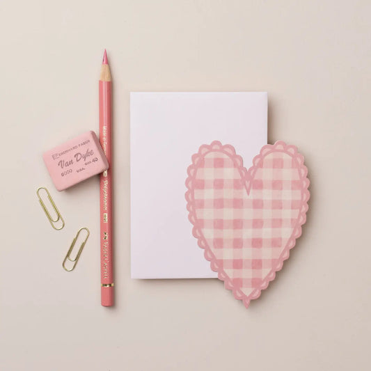 gingham pink heart scalloped small 