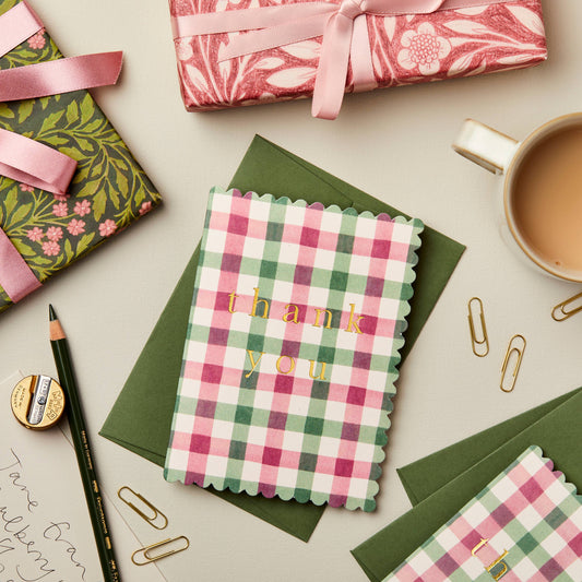 Pink & Green Gingham 'Thank You' Card · Wanderlust Paper Co