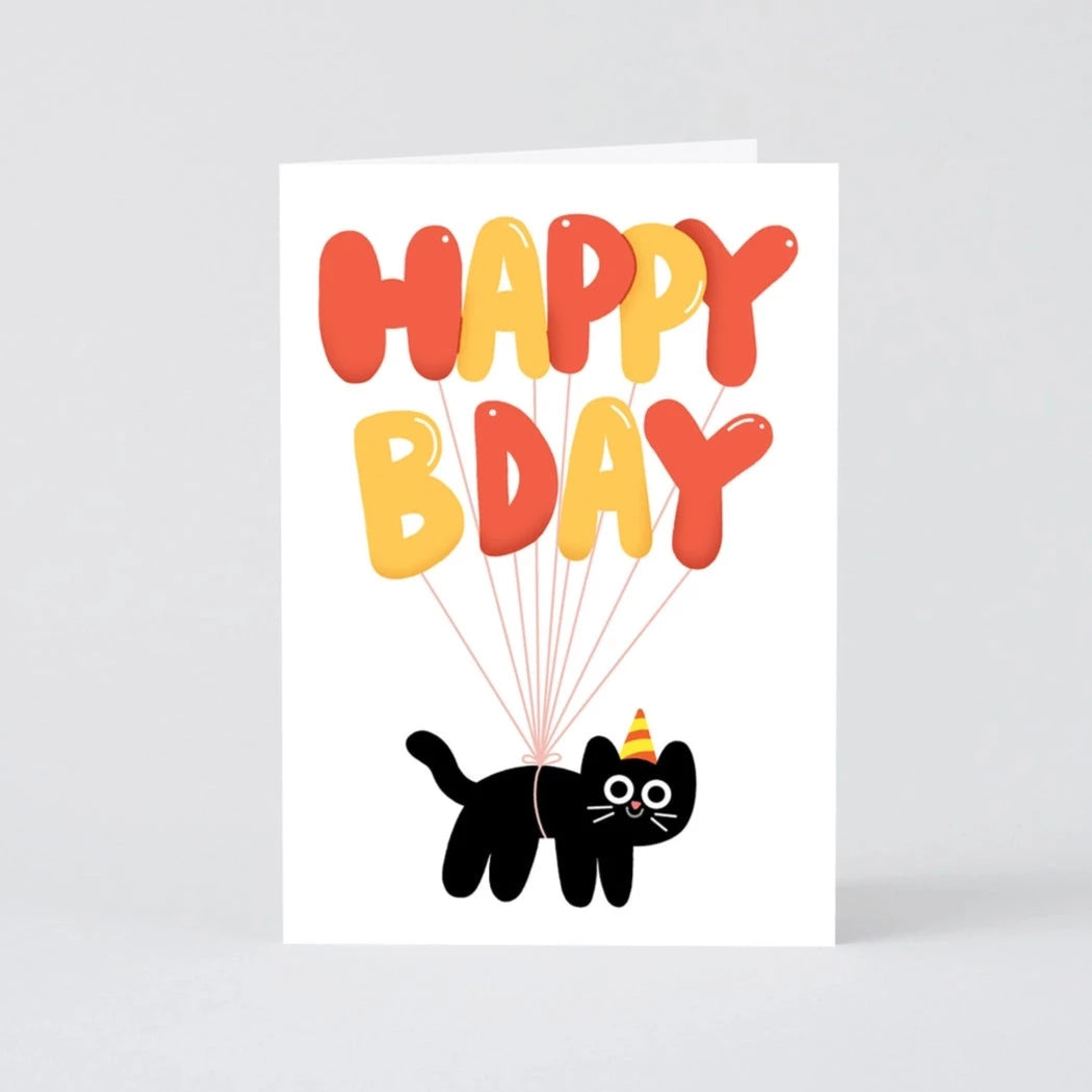 Happy Birthday Cat Balloon Card · Wrap