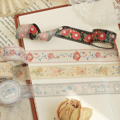 Embroidered Ribbon Camellia Washi Tape · BGM