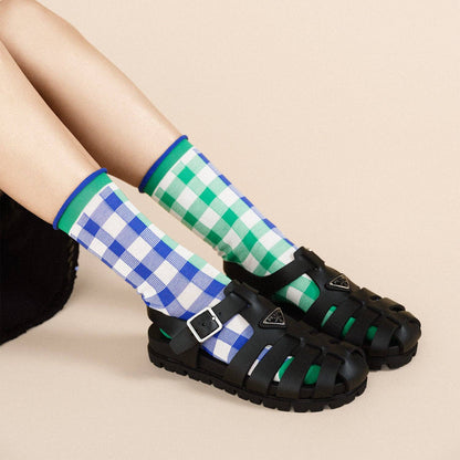 Green & Blue Colorblock Gingham Socks · Hansel+Basel