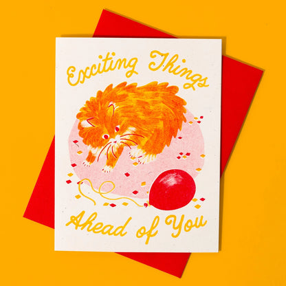 Exciting Things Ahead of You Cat Risograph Card · Bromstad Printing Co.