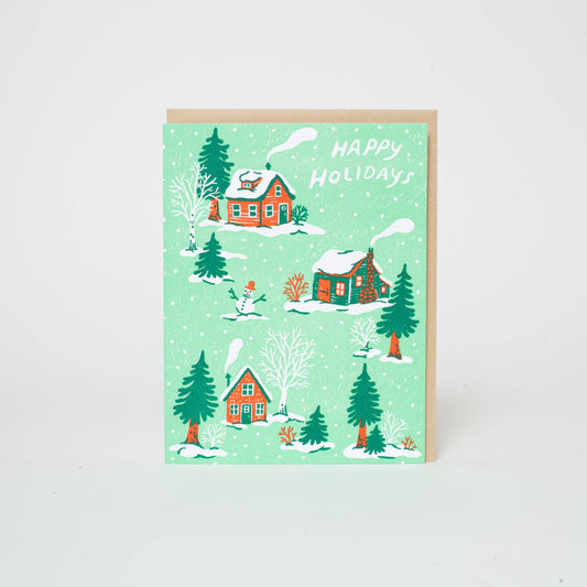 Christmas Cottages Letterpress Greeting Card · Phoebe Wahl & Egg Press