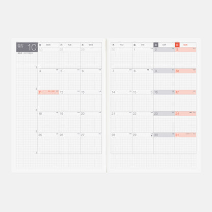 2027 Hobonichi Techo Japanese Cousin Avec Books《A5 size/Daily 6-month x 2 book set/Jan start/Mon start》