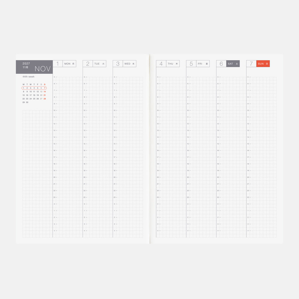 2027 Hobonichi Techo English Cousin Book《A5 size/Daily/Jan start/Mon start》