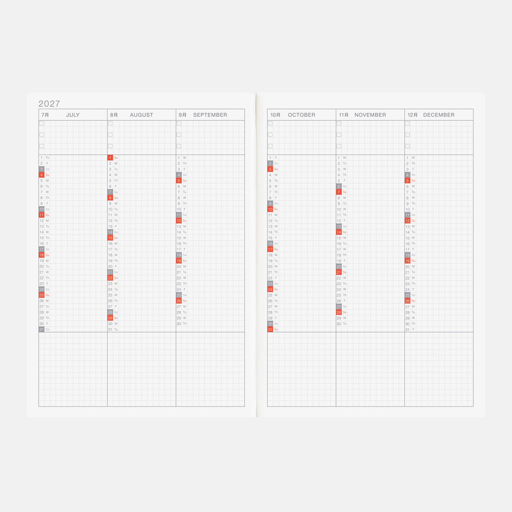 2027 Hobonichi Techo English Cousin Book《A5 size/Daily/Jan start/Mon start》