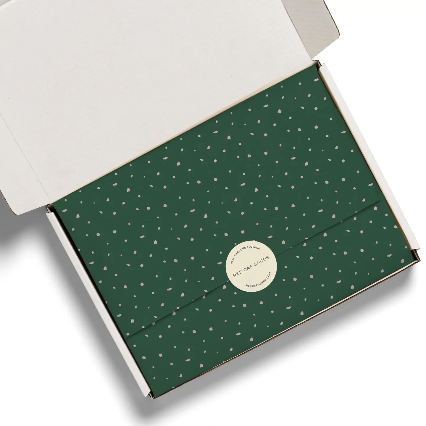 Evergreen and Pink Flecks Tissue Paper · Red Cap Cards