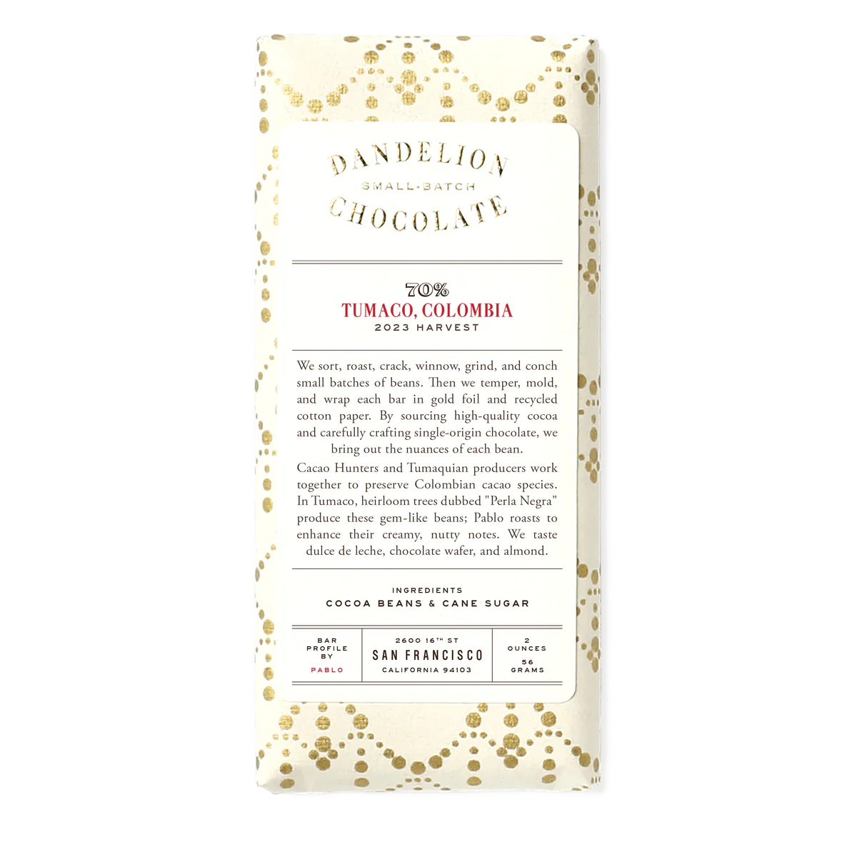 Tumaco Columbia 70% Chocolate Bar · Dandelion Chocolate