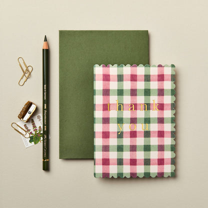 Pink & Green Gingham 'Thank You' Card · Wanderlust Paper Co
