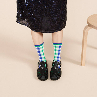 Green & Blue Colorblock Gingham Socks · Hansel+Basel