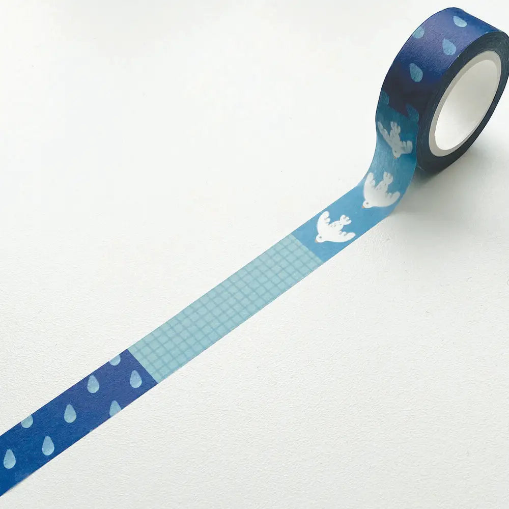 Blue Raindrop Grid and Seagulls Washi Tape · The Little Red House