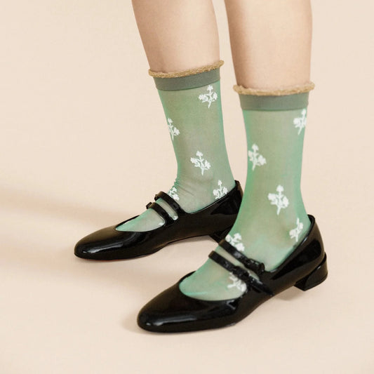 Floral Clover Sheer Crew Socks · Hansel+Basel