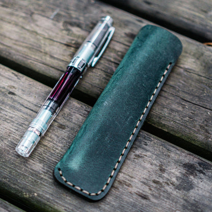 Leather Single Pen Sleeve / Crazy Horse Forest Green · Galen Leather Co.