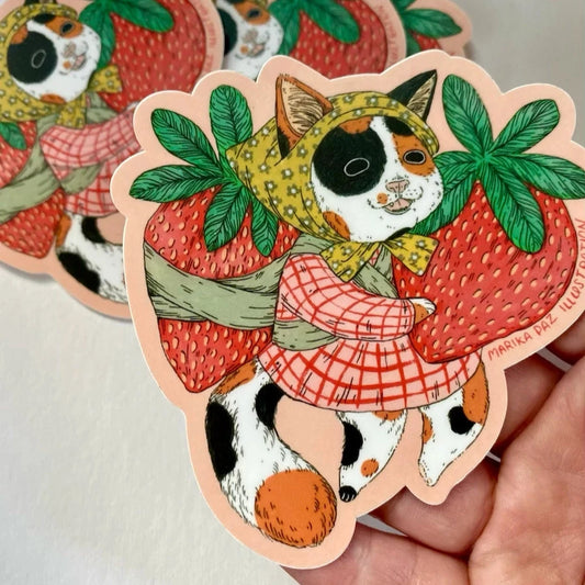 Strawberry Cat Sticker · Marika Paz Illustration