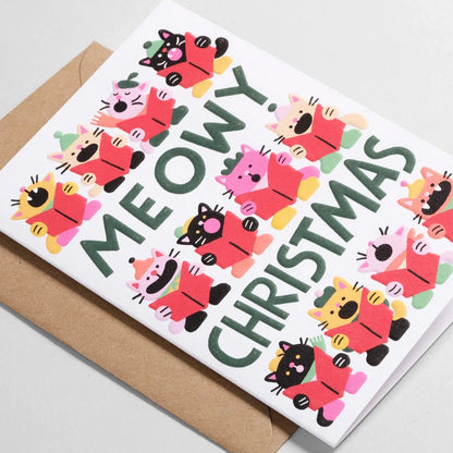 Meowy Christmas Embossed Holiday Greeting Card · Wrap